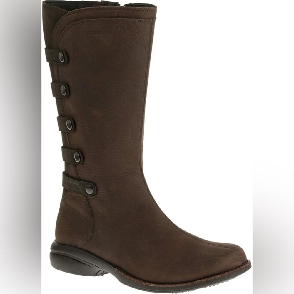 Merrell Espresso Captiva Distressed Leather Mid Calf Waterproof Boots Sz 6.5